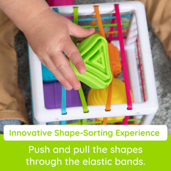 InnyBin elastic-band push blocks promote tactile exploration and problem-solving.