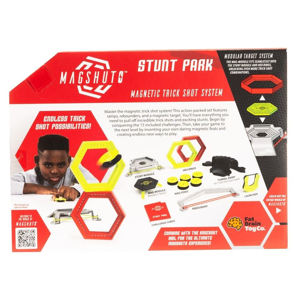 Fat Brain Toys Magshuto Mag-Module target shows how magnetic targets guide stunts.
