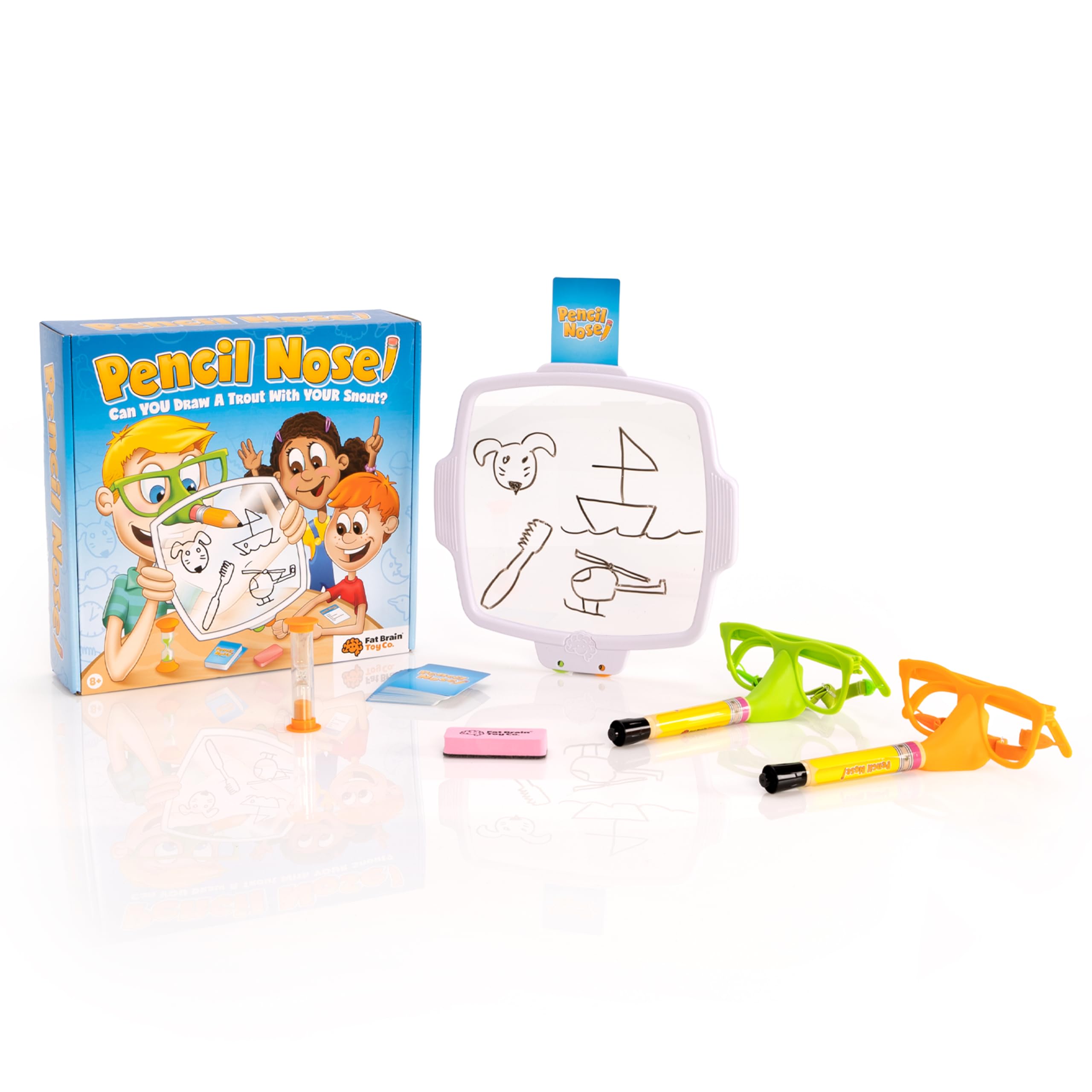 Fat Brain Toys Pencil Nose drawing action scene, perfect for lively family fun.