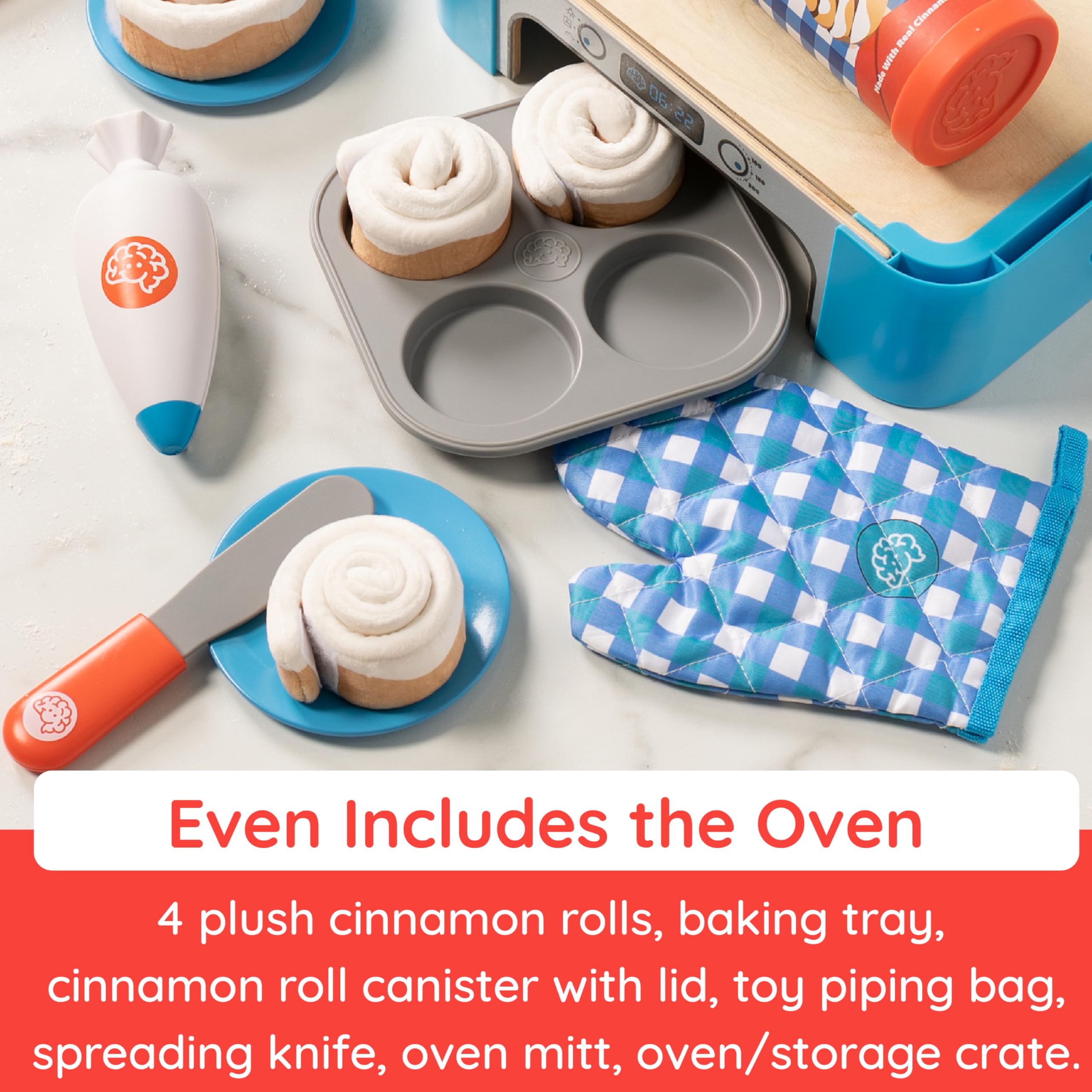 Fat Brain Toys Pretendables Cinnamon Roll Set canister with lid supports compact storage.