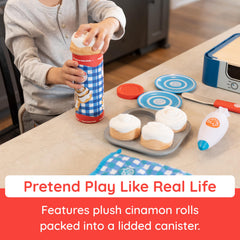 Fat Brain Toys Pretendables Cinnamon Roll Set storage crate doubles as an oven for organized play.