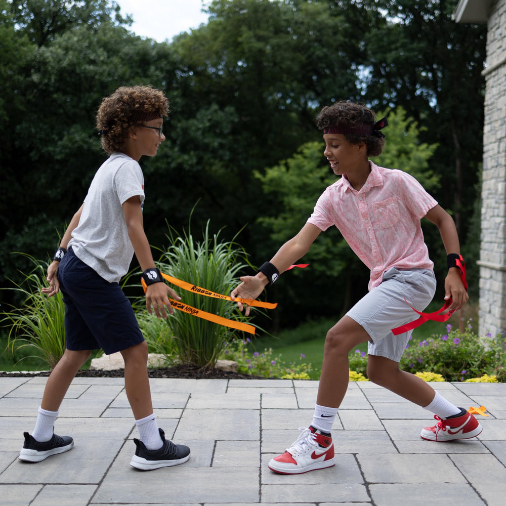 Ribbon Ninja Game set up for indoor play in a living room