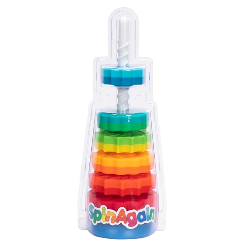 Fat Brain Toys SpinAgain colorful-discs enabling toddlers to explore color and shape while stacking.