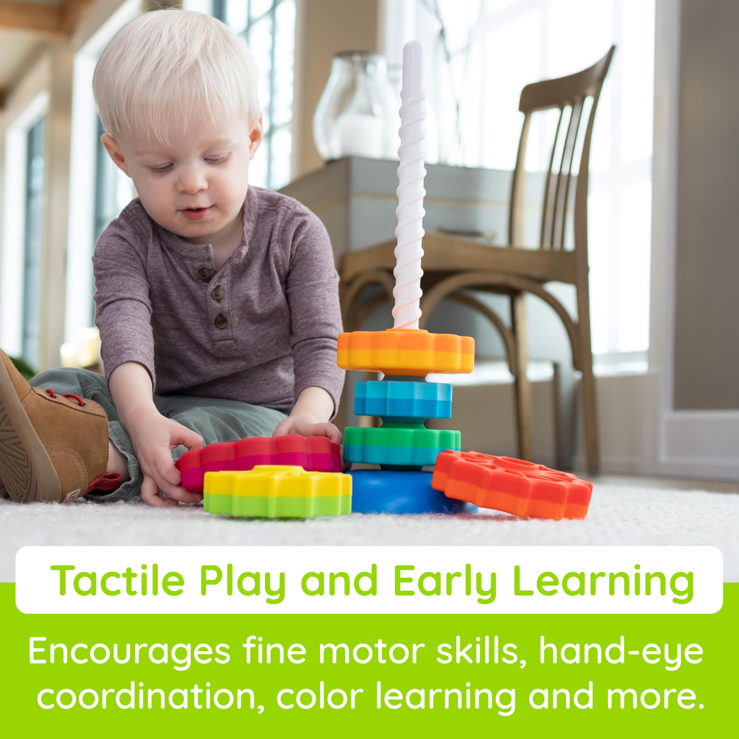 Fat Brain Toys SpinAgain no-bpa construction supports safe toddler play.