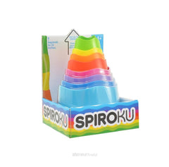 Fat Brain Toys SpiroKu stacks into a tall spiraling cylinder tower for motor skills development