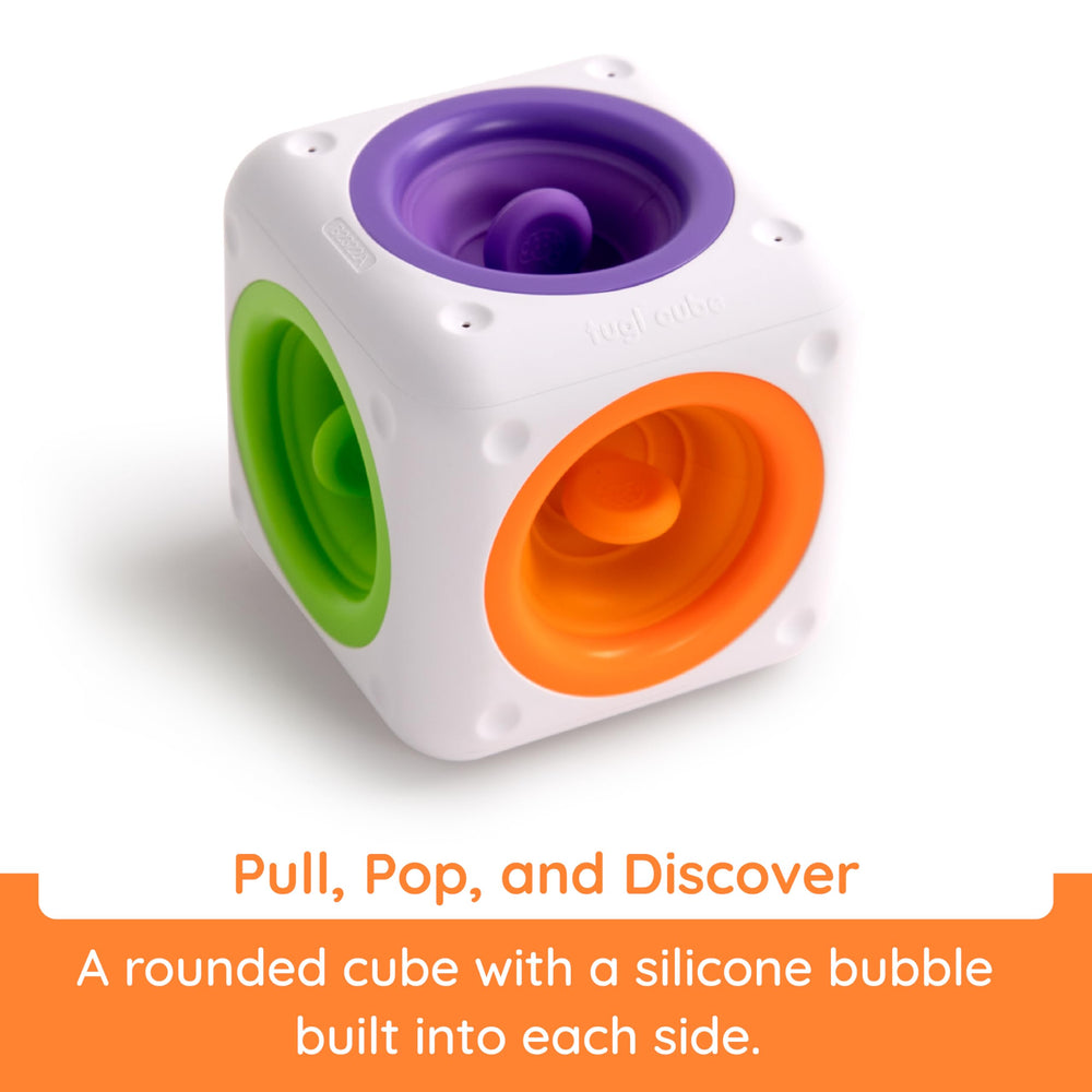 Fat Brain Toys Tugl Cube silicone bubbles close-up for tactile exploration