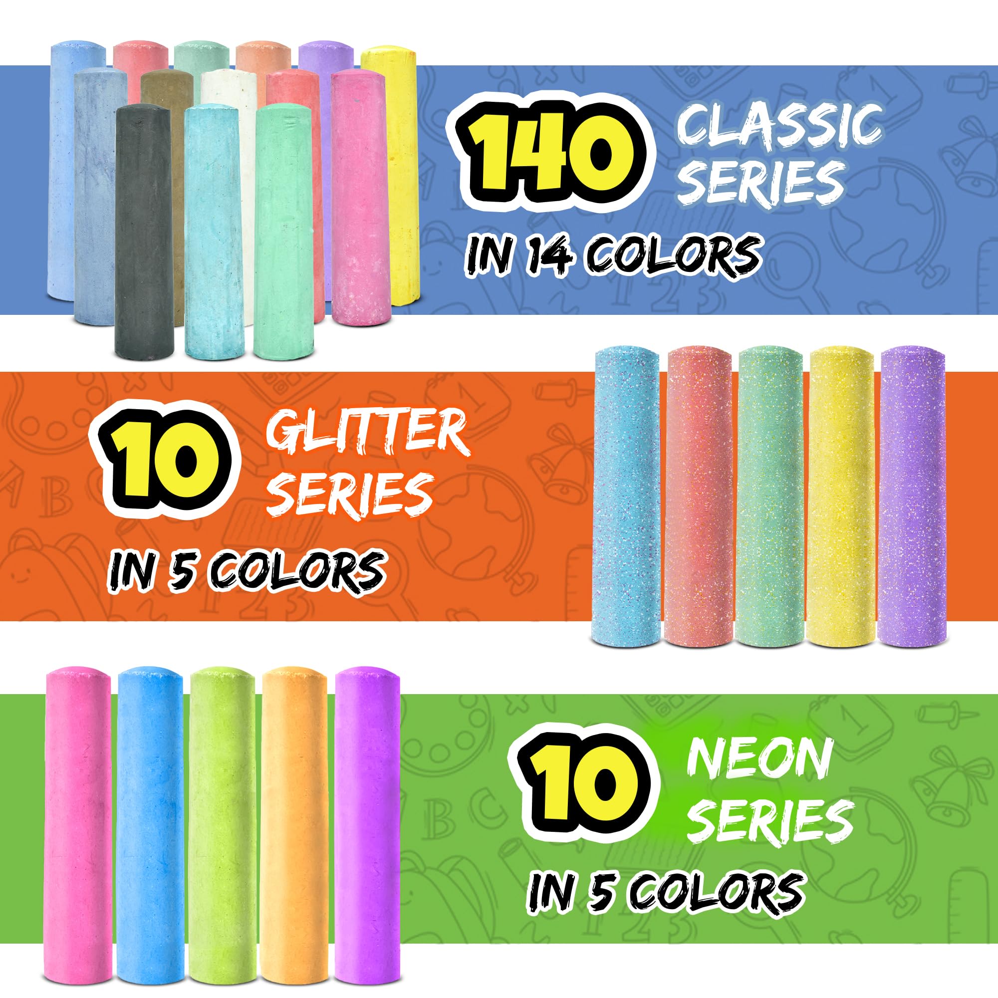 Fat Zebra Designs neon glitter sidewalk chalk for bright, eye-catching sidewalk designs.