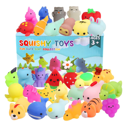 FauKait 32 pack squishy toys assortment for kids with sensory fun and stress relief.