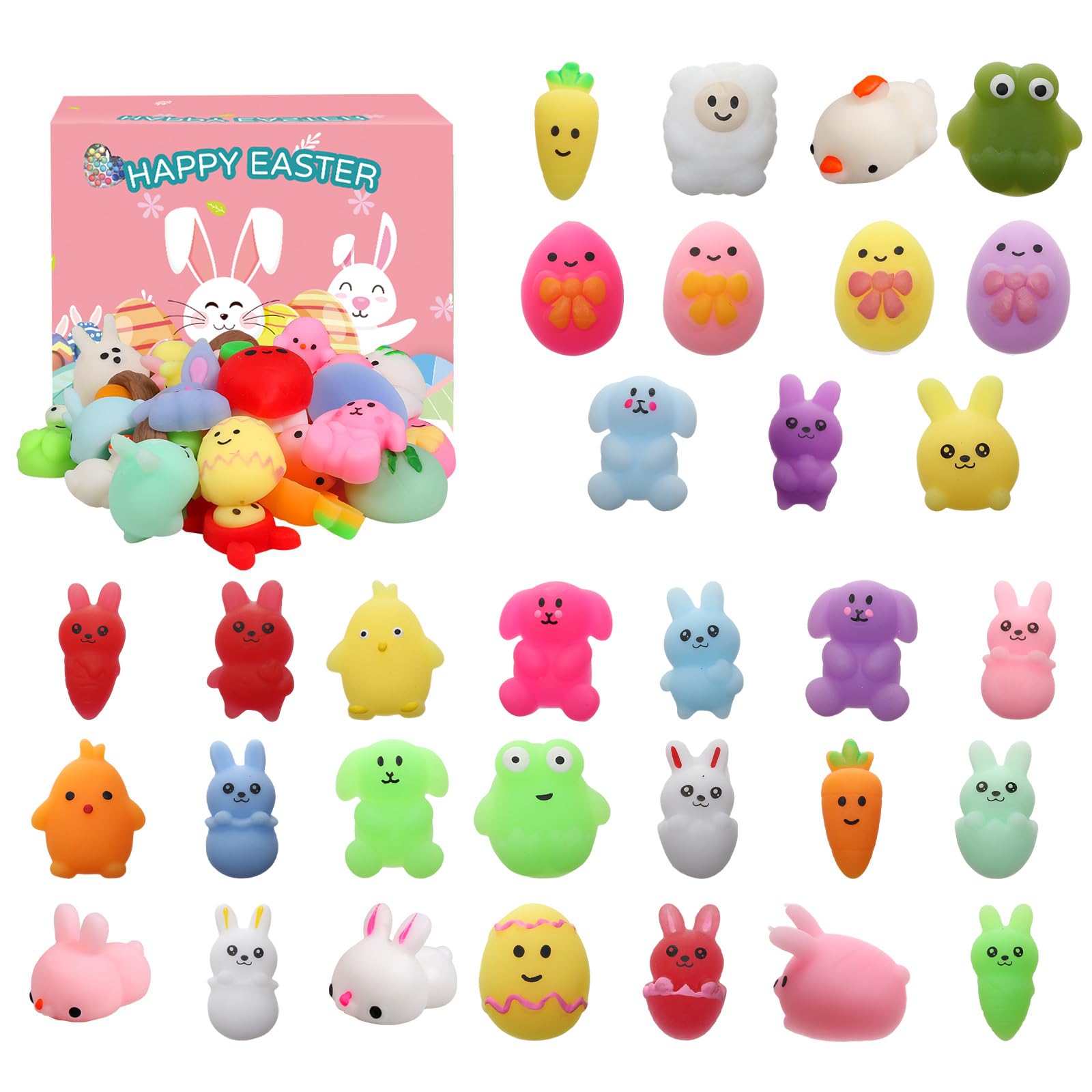 FauKait Easter Mochi squishies packaging shows ideal Easter basket fillers for kids.