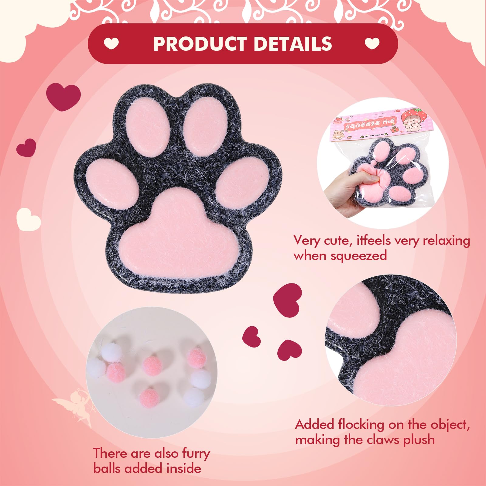 FauKait five-point-five-inch cat paw squishy for satisfying squeezes and fidgeting.