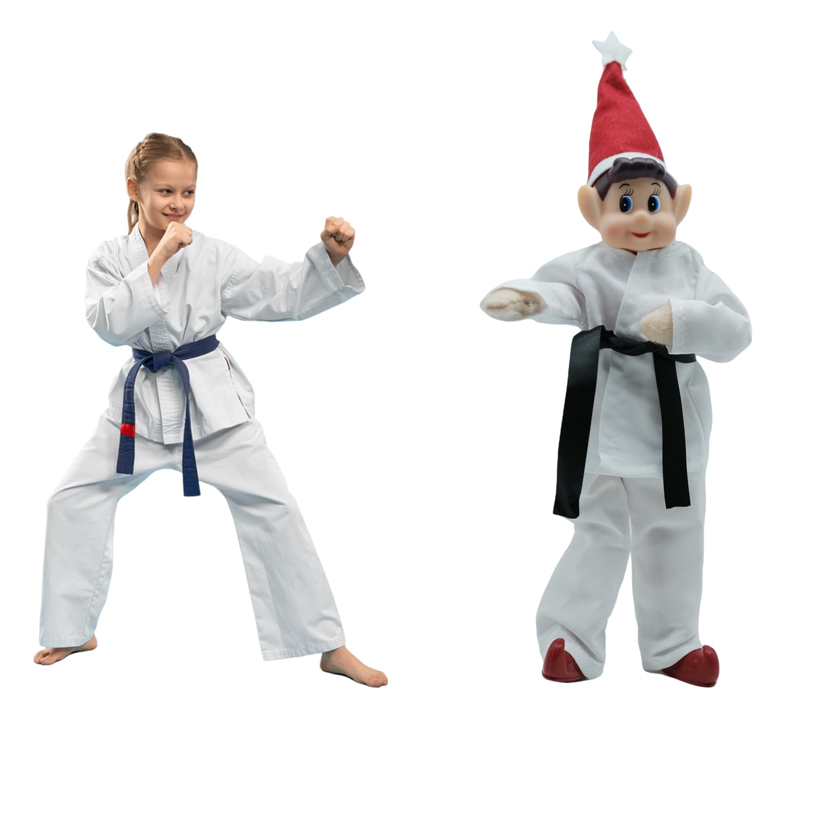 Fayelfland Taekwondo Couture packaging shows three belts; doll not included