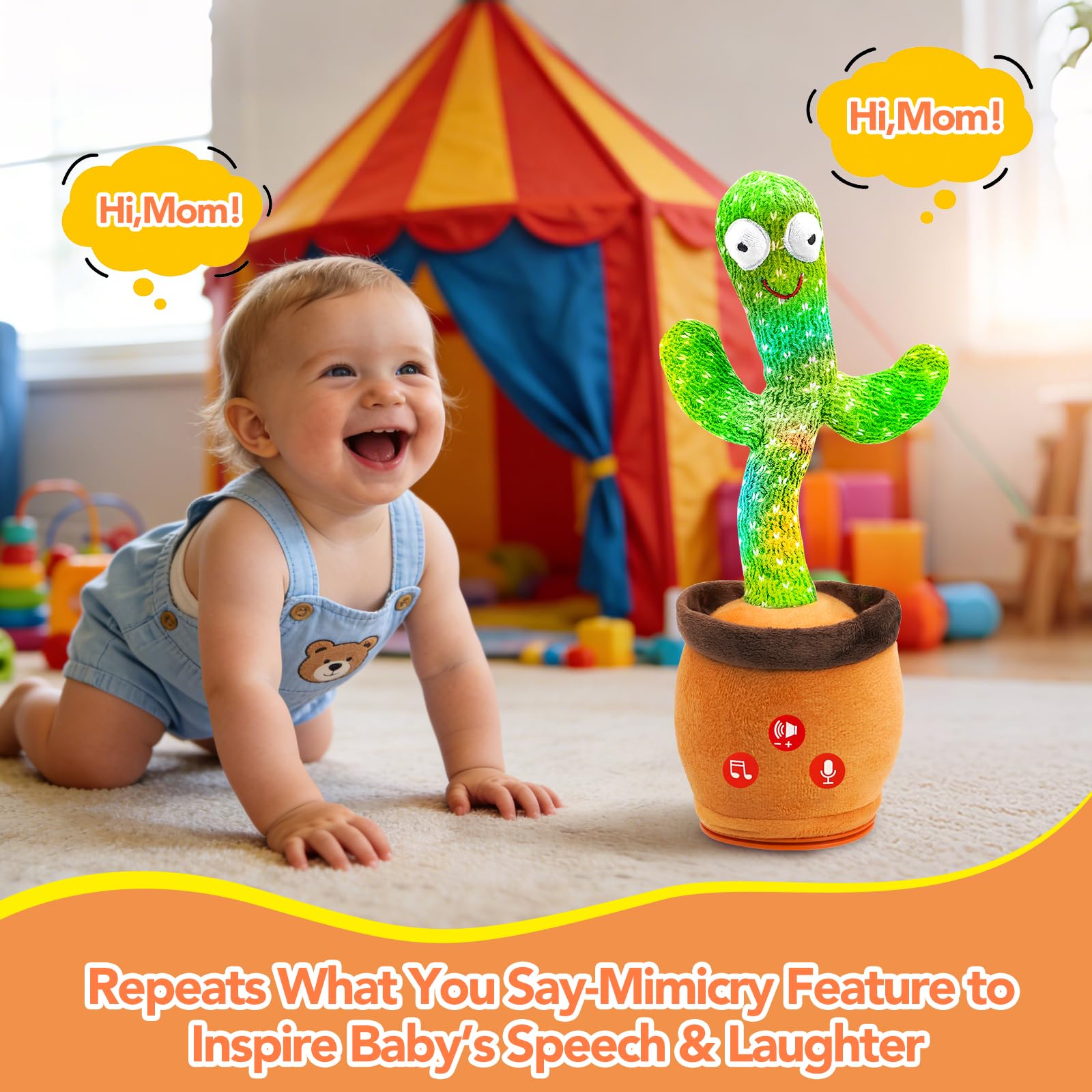 FAYOUCZ interactive cactus toy in action for giggles and language imitation.