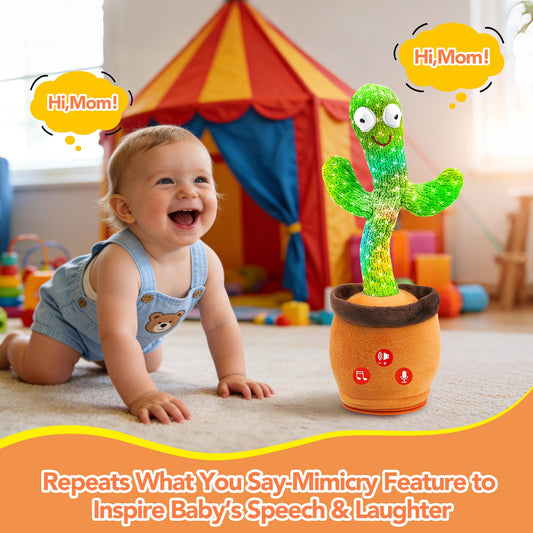 FAYOUCZ interactive cactus toy in action for giggles and language imitation.
