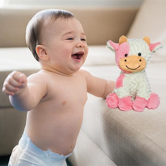 FAYUAKU cow plush doll close-up; soft fur and safe filling for gentle play.
