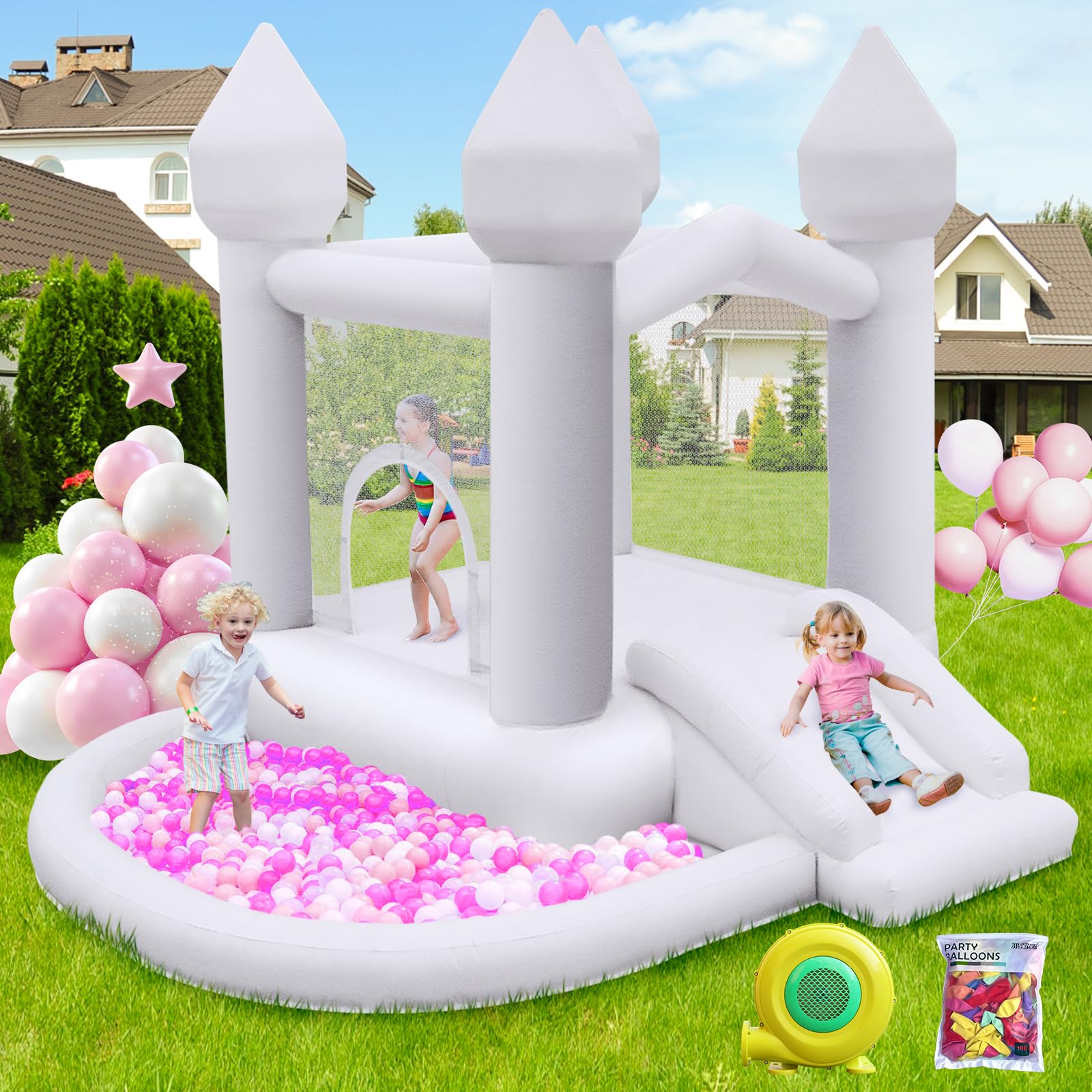 FBSPORT white bounce house ready for outdoor fun and safe play