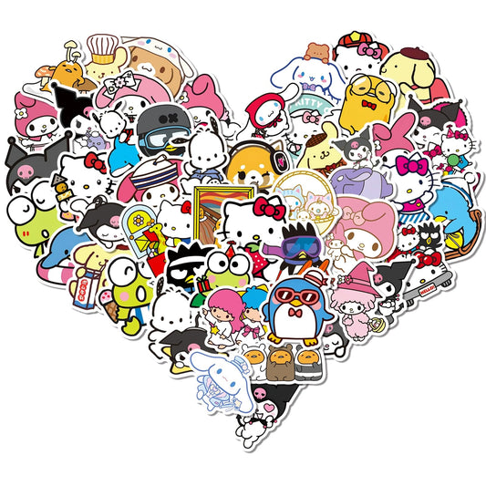 Fcelery My Melody Kuromi stickers collection for laptops and water bottles, vibrant and durable.