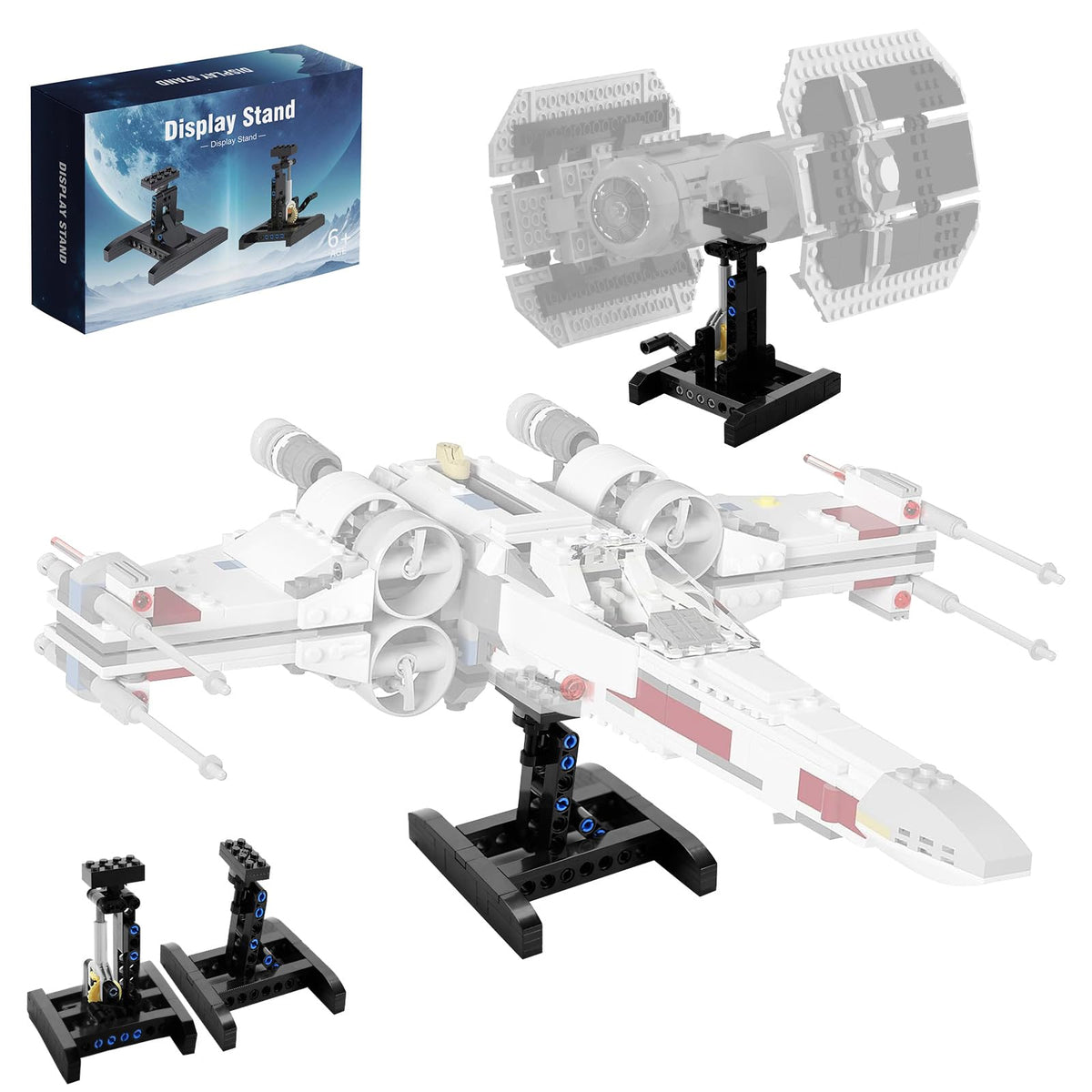 FCEYOUT display stand for Lego X-Wing 75301, front view improves model presentation