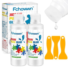 Fchowwn Jigsaw Puzzle Glue bottles in front, ideal for large puzzles and quick setup