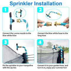 FCLLD sprinkler on trampoline poles for quick installation.