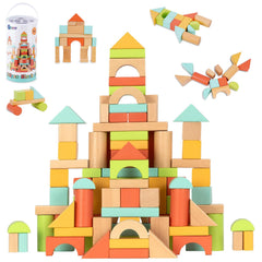 FCSONU wooden blocks 100pcs set for colorful creative building and fine motor play