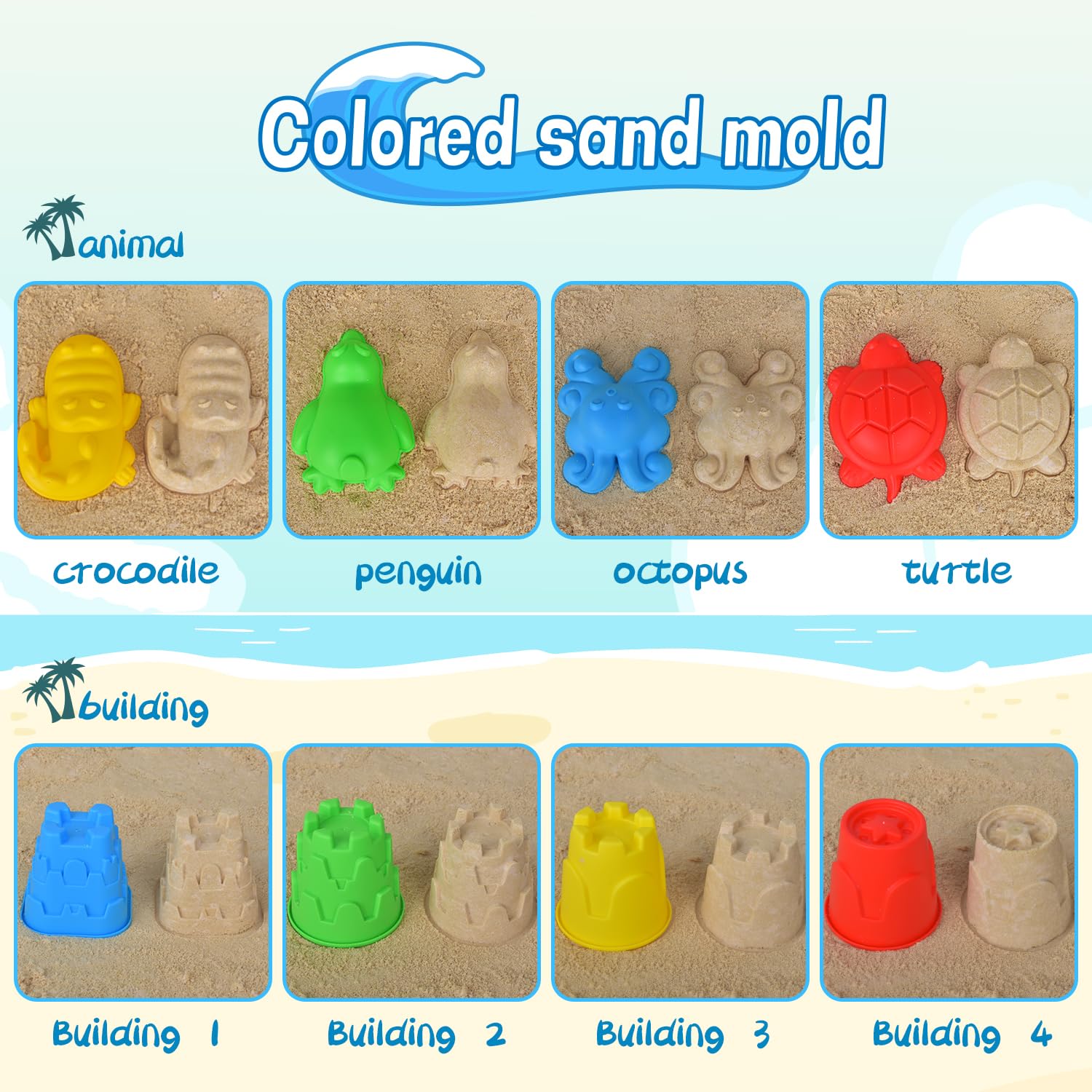 Fegalop animal sand molds encourage creative shapes and storytelling