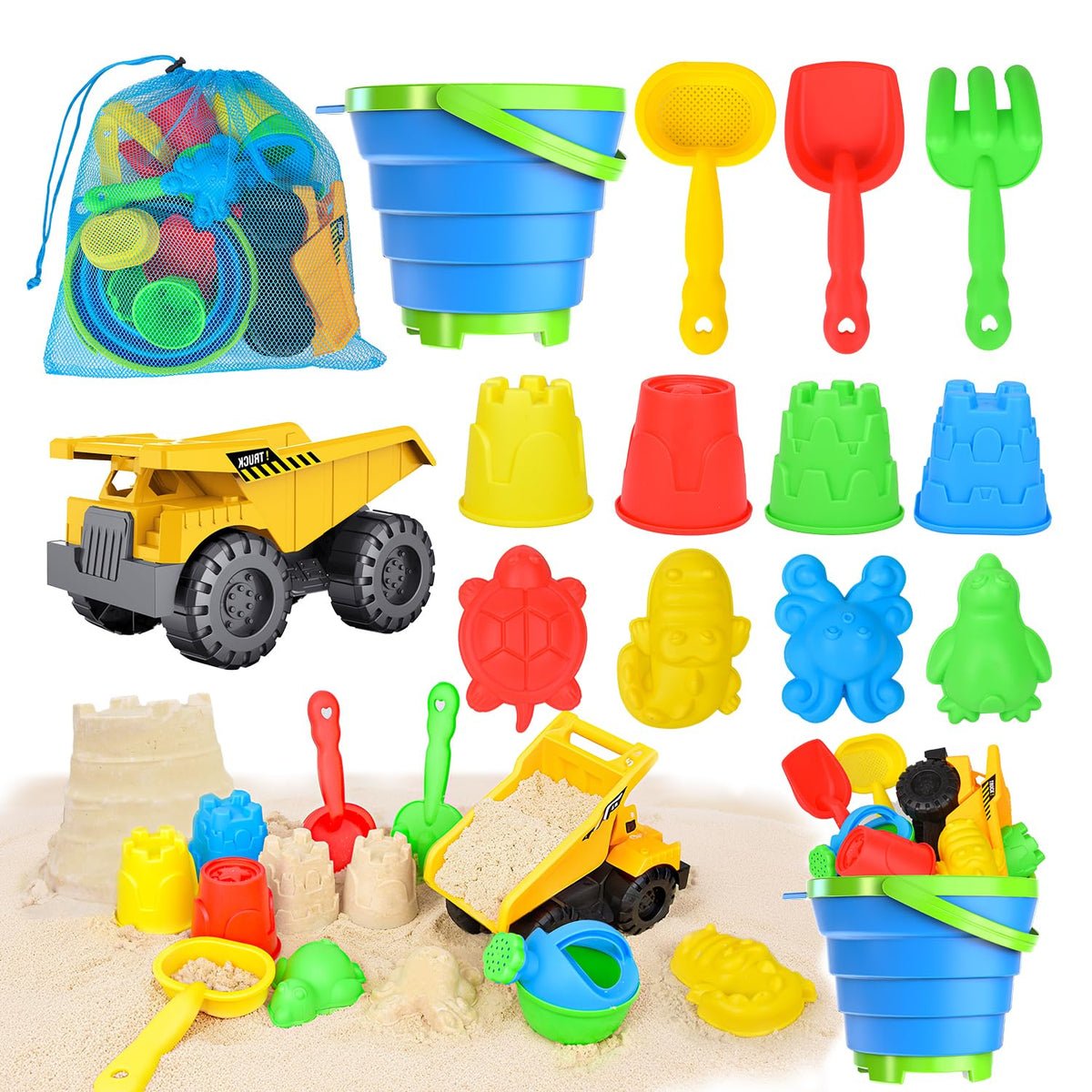 Fegalop 14-piece beach toys with mesh bag for easy transport and cleanup