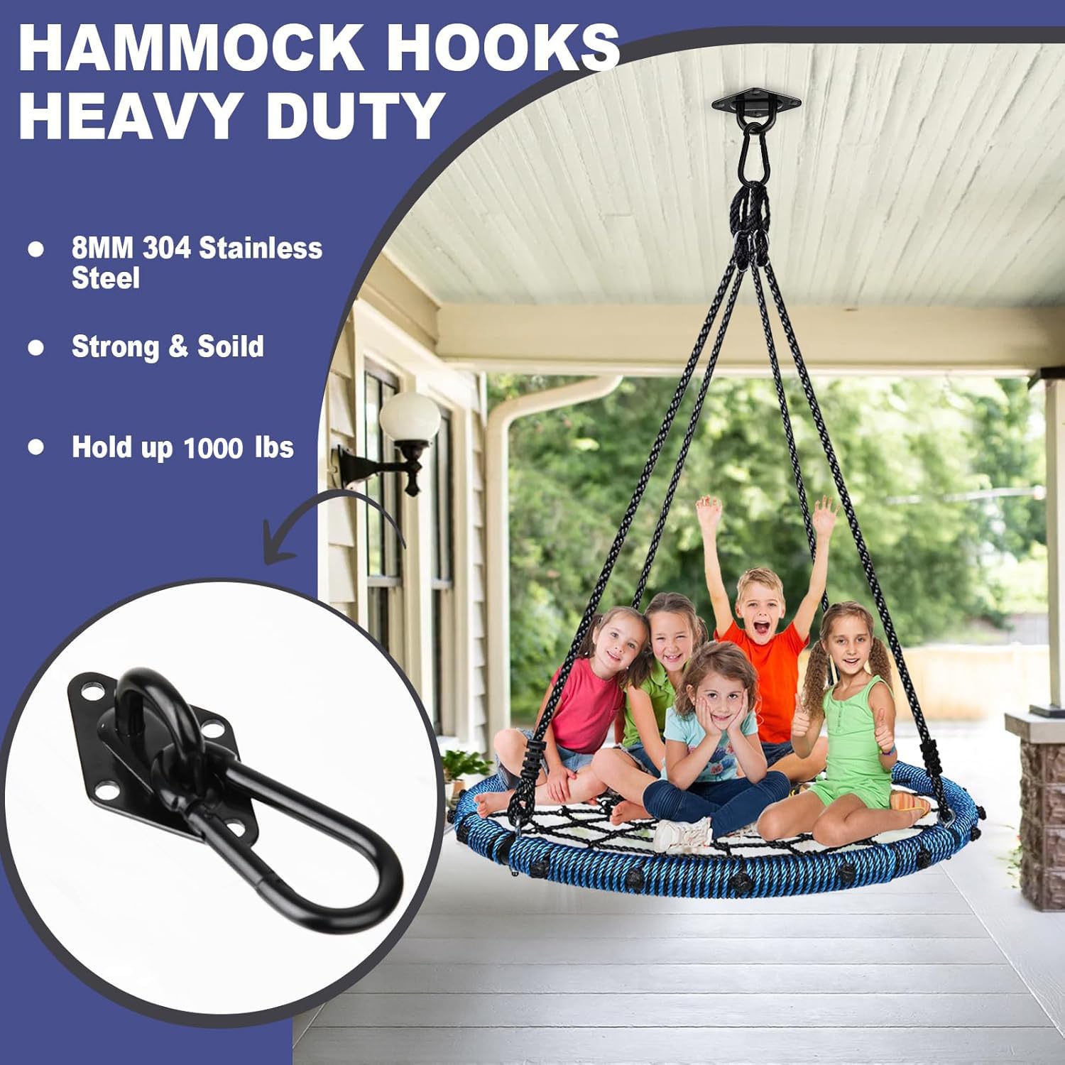 Feanron square snap eye hooks close-up ready for secure hammock attachment.