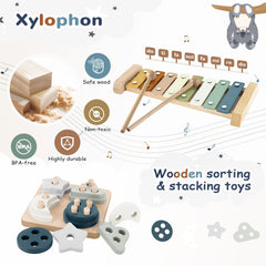 FEBALHS wooden shape sorter base features smooth edges for safe stacking