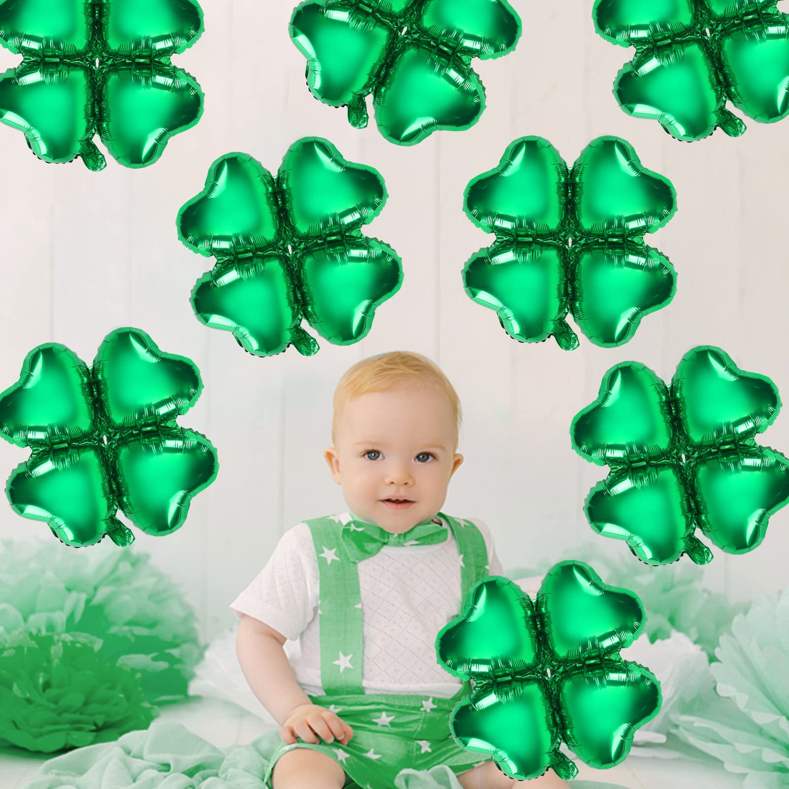FEBSNOW shamrock balloon close-up shows bright Mylar details