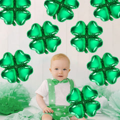 FEBSNOW shamrock balloon close-up shows bright Mylar details