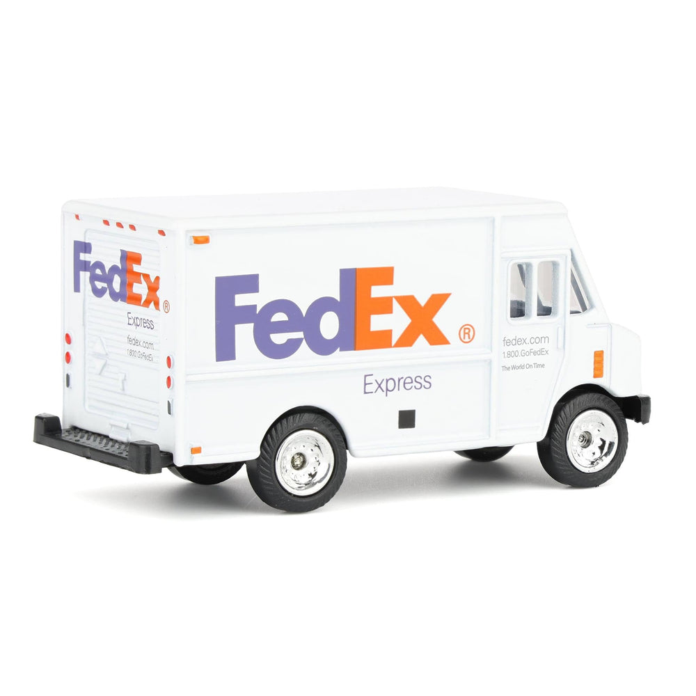 FedEx Express 1/64 die-cast delivery van rear view with compact silhouette for display