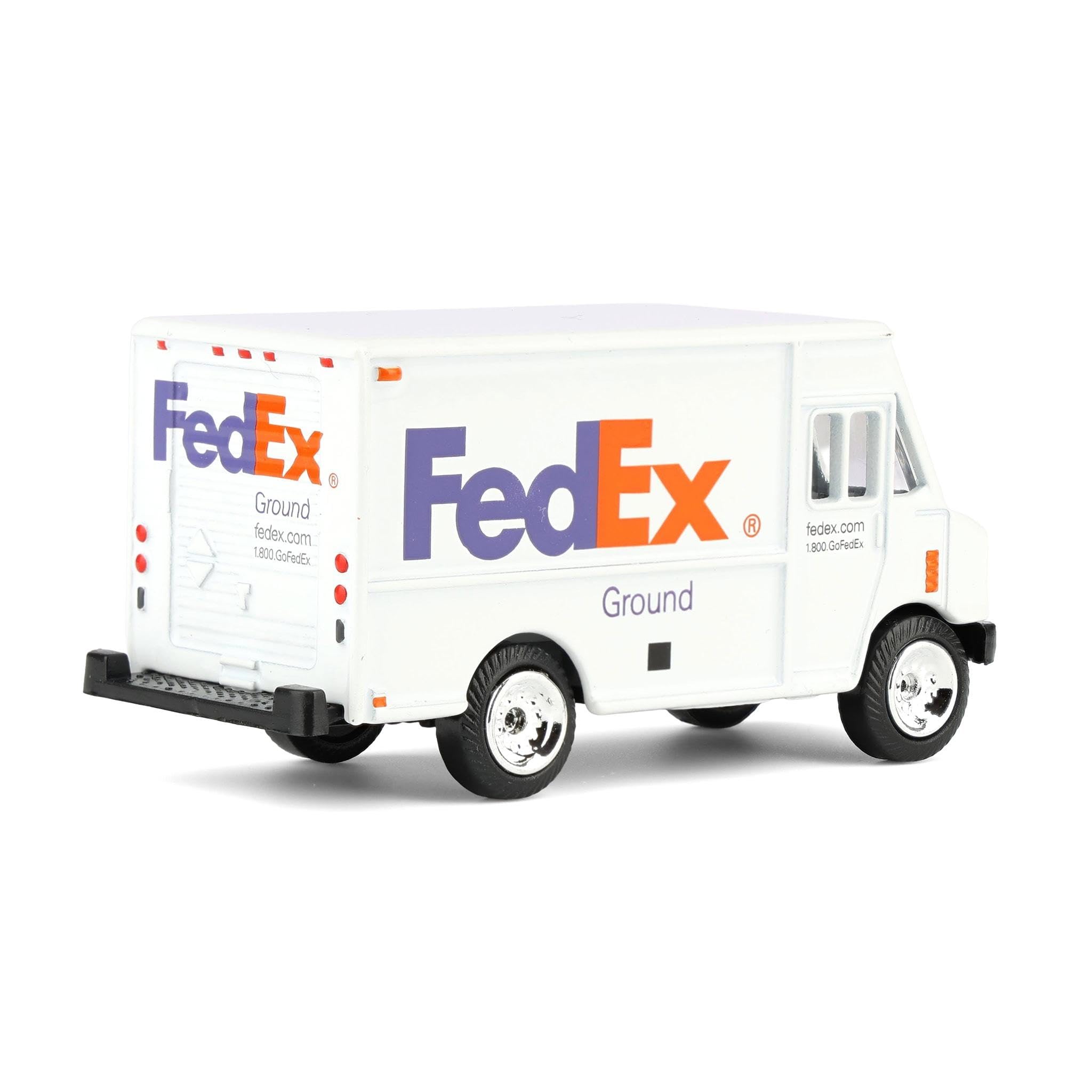 FedEx Ground 1/64 scale truck rear view highlights branding details.