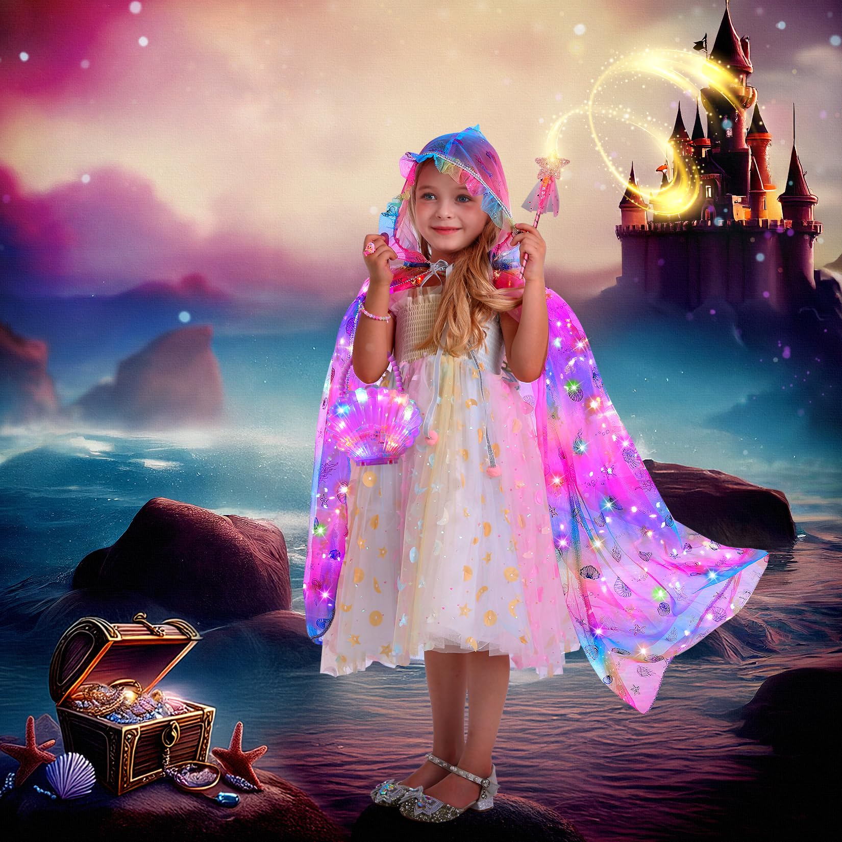 Fedio Mermaid Dress Up Cape slow mode glows softly for imaginative play.