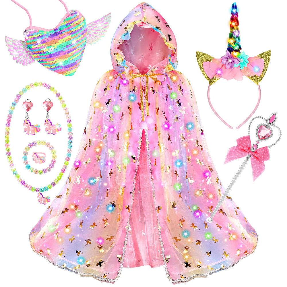Fedio princess dress light-up cloak highlights a soft, comfortable fit for imaginative nights at home or parties.