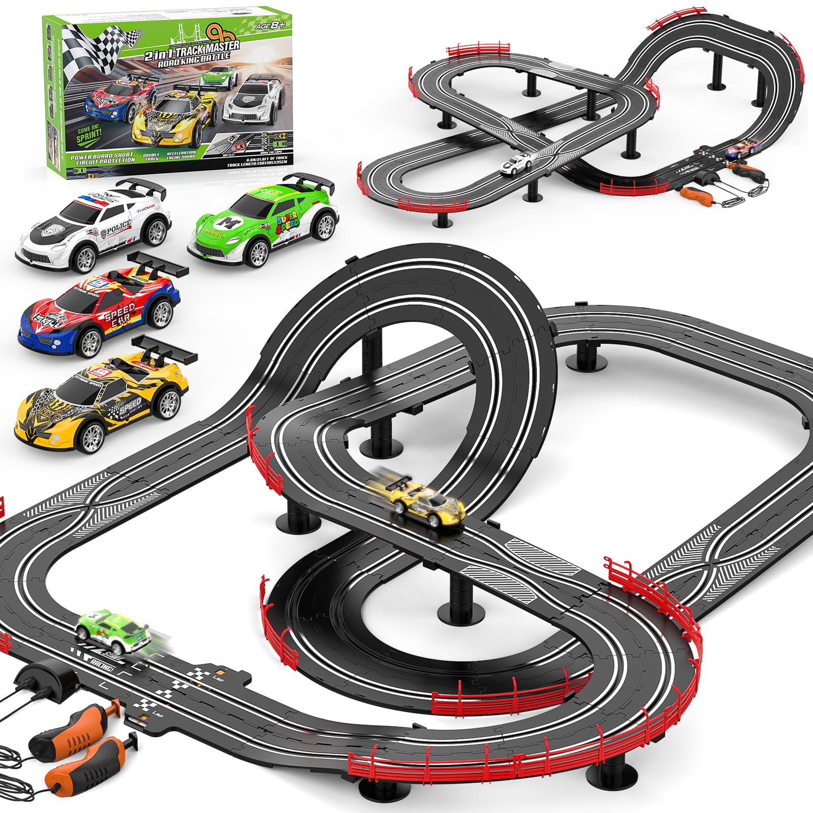 Fedonak 2in1 slot car track set, two-player layout for shared racing fun.