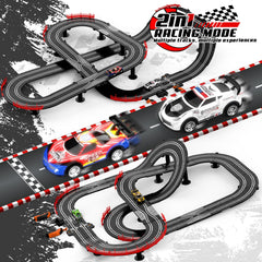 Fedonak 4 high-speed slot cars with LED lights for dramatic nighttime racing.