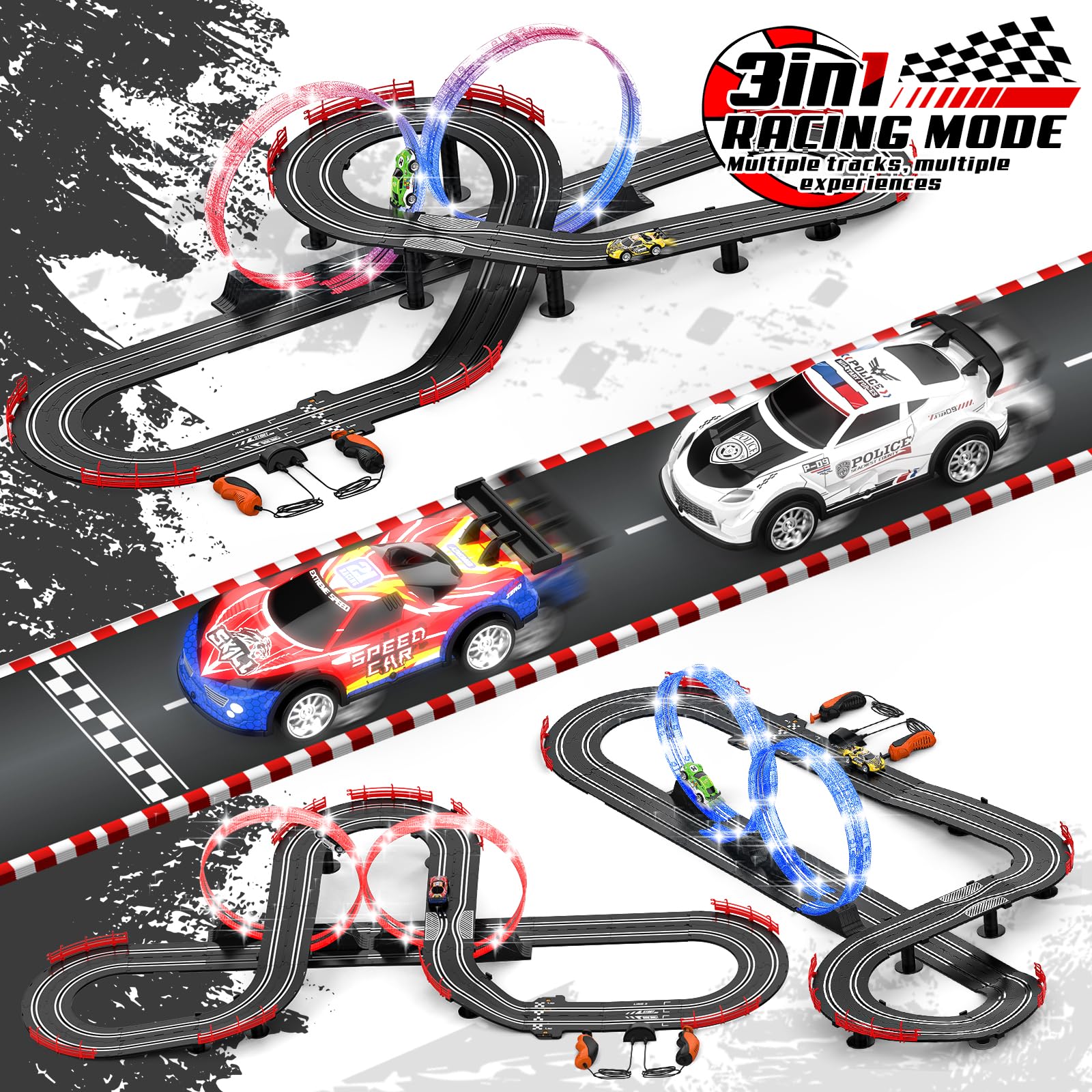 Fedonak high-speed slot cars with LED lights enhance nighttime racing feel