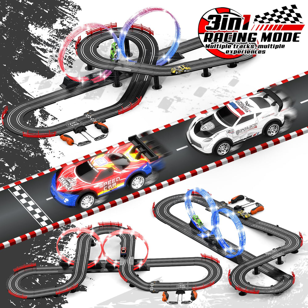 Fedonak high-speed slot cars with LED lights enhance nighttime racing feel