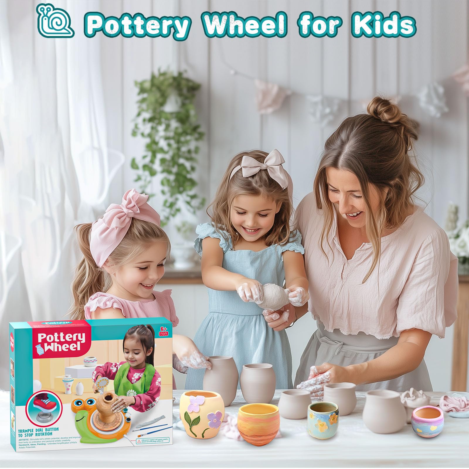 Fedonak water tray facilitates easy cleanup during mini pottery sessions.