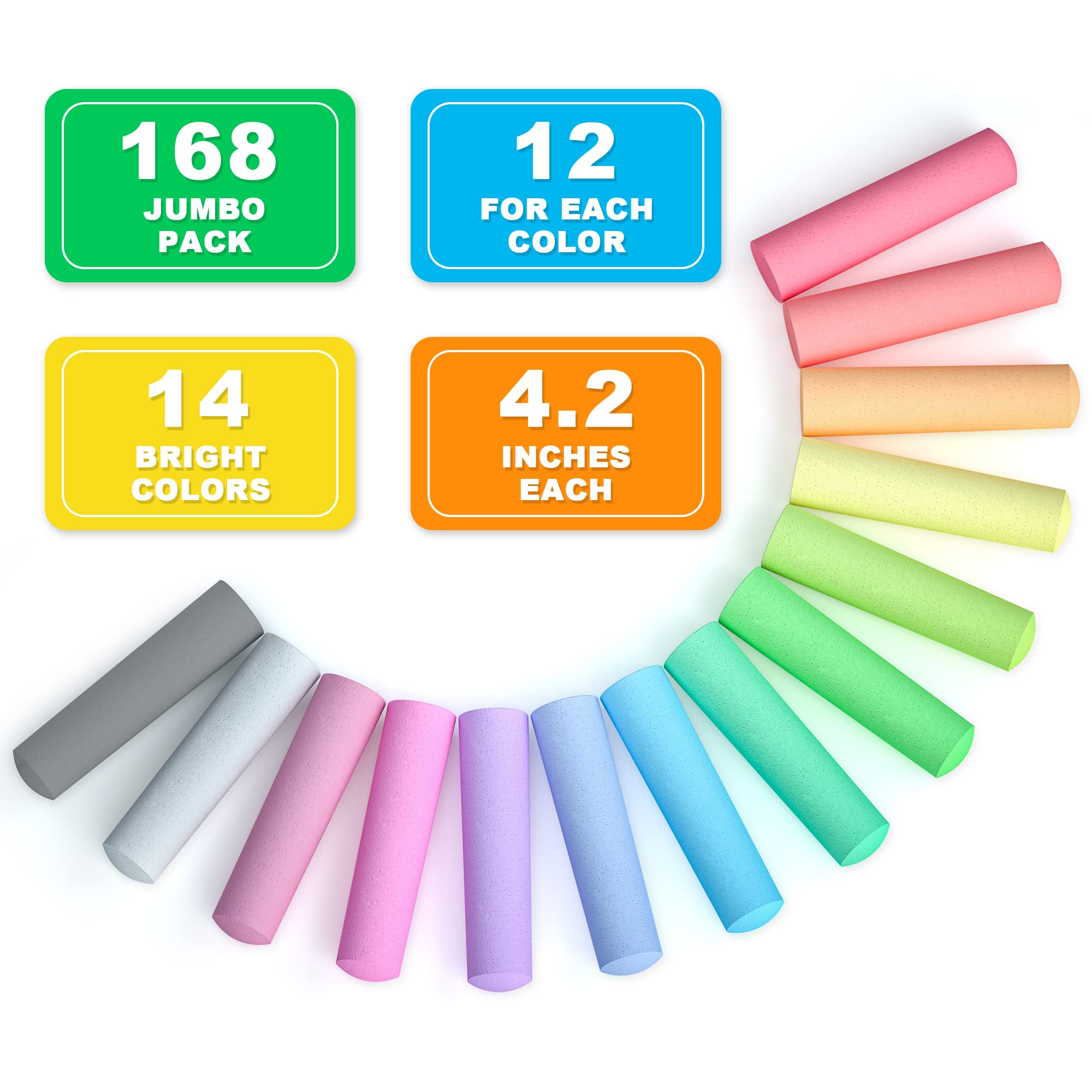 Feela sidewalk chalk with stable cone shape prevents rolling during play.
