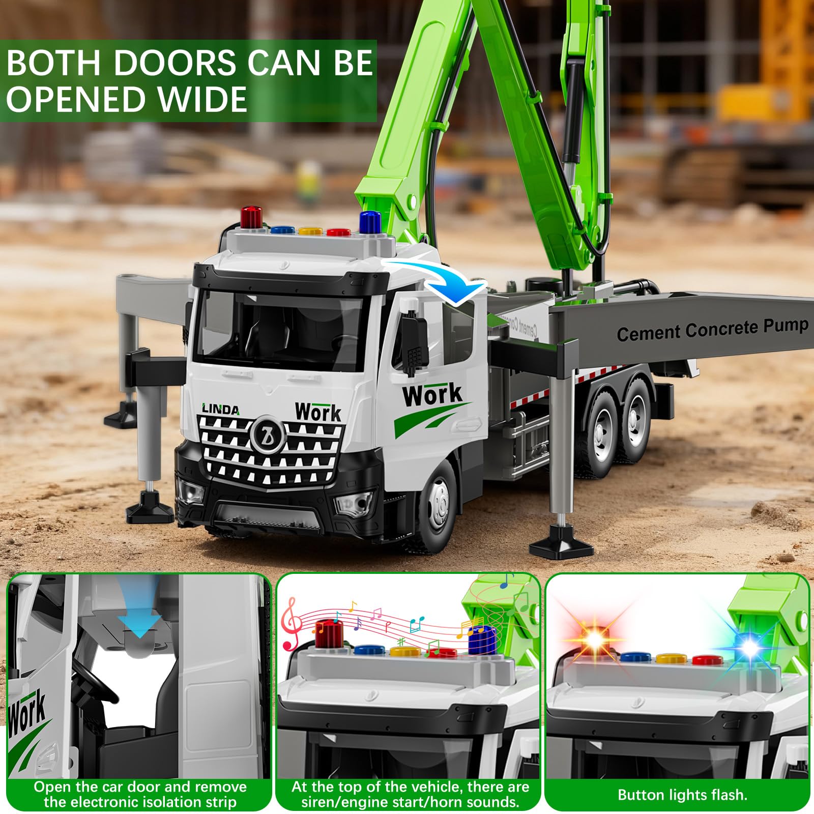 FEIDAMA cement pump truck cabin doors open for authentic access