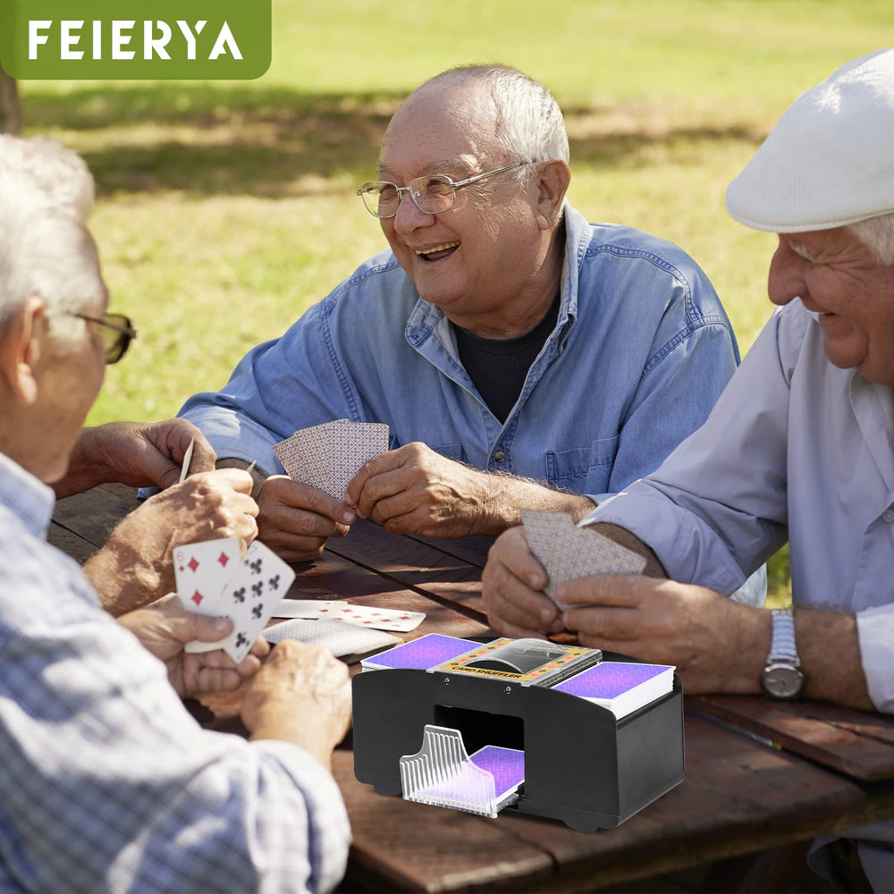 Top view of FEIERYA shuffler showing dual feeding slots for quick loading