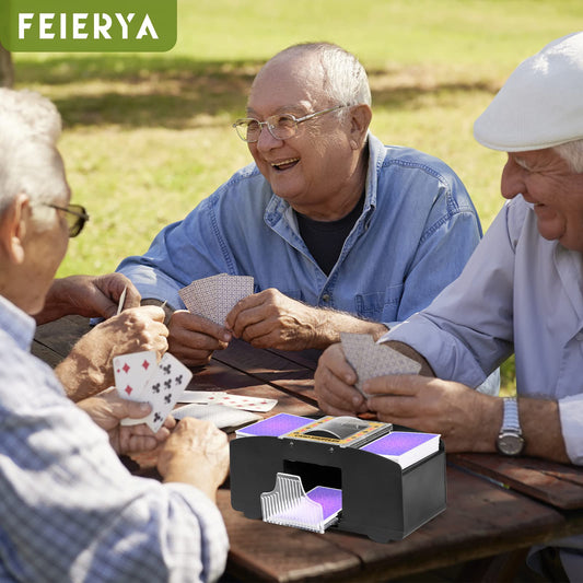 Top view of FEIERYA shuffler showing dual feeding slots for quick loading