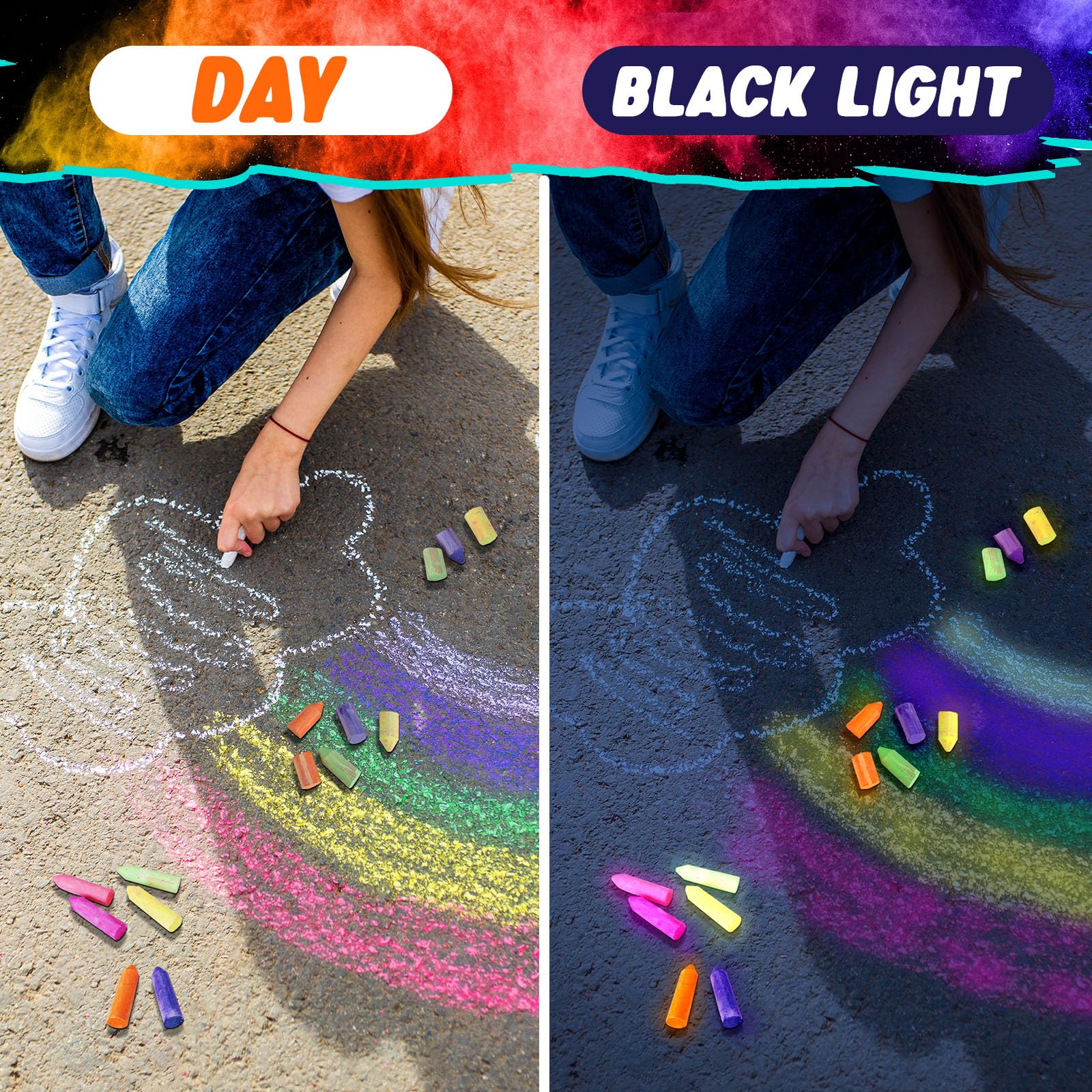 Feifeiya glow chalk set is ideal as a gift or party activity.