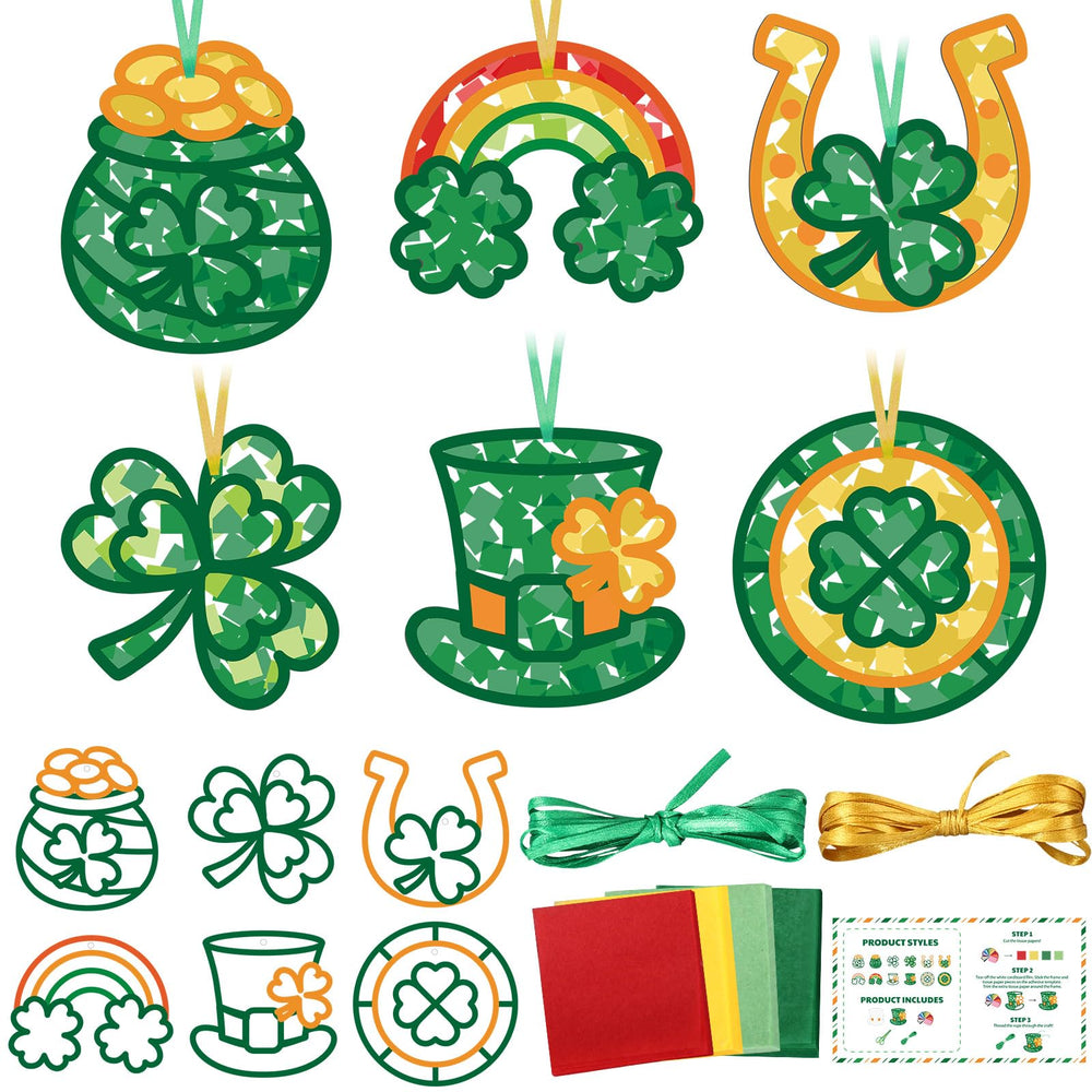 Feifeiya St Patrick's Day suncatcher cutouts catching sunlight for bright window decor