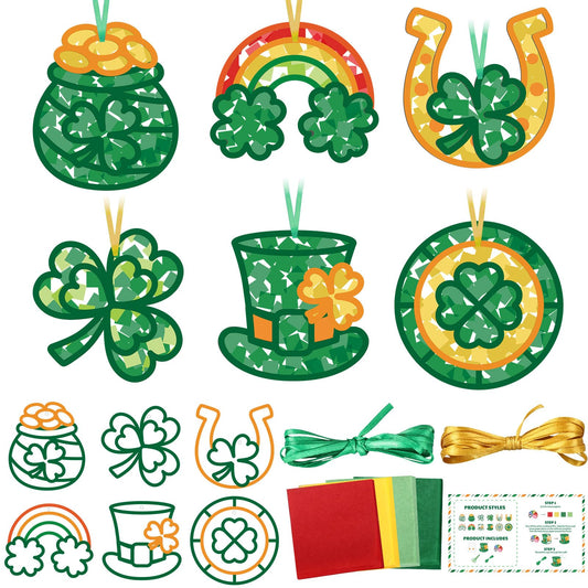 Feifeiya St Patrick's Day suncatcher cutouts catching sunlight for bright window decor