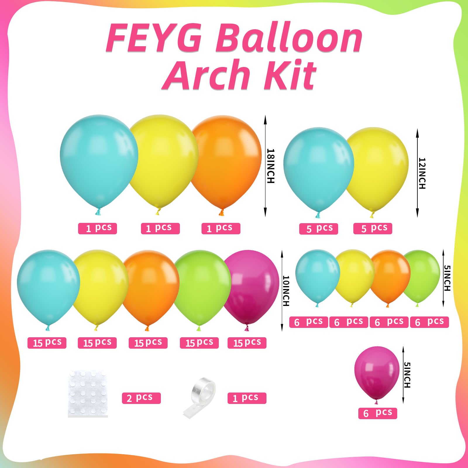 FEYG Rainbow latex balloons: bright, durable colors ideal for creative garlands