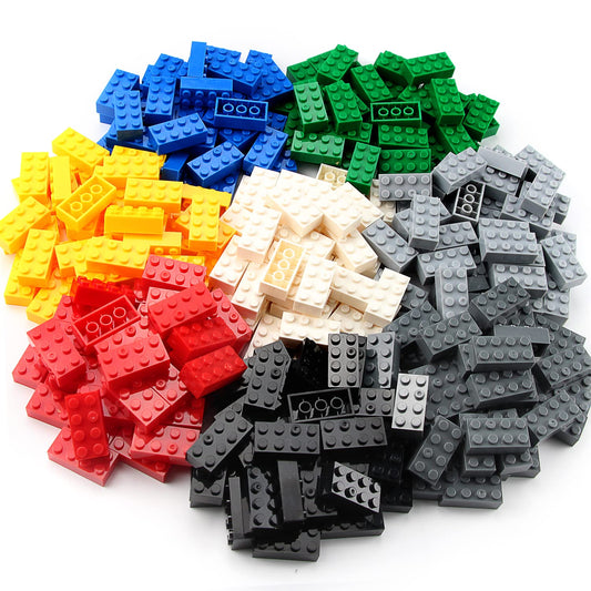 Feleph bricks in eight colors showing versatile assembly options