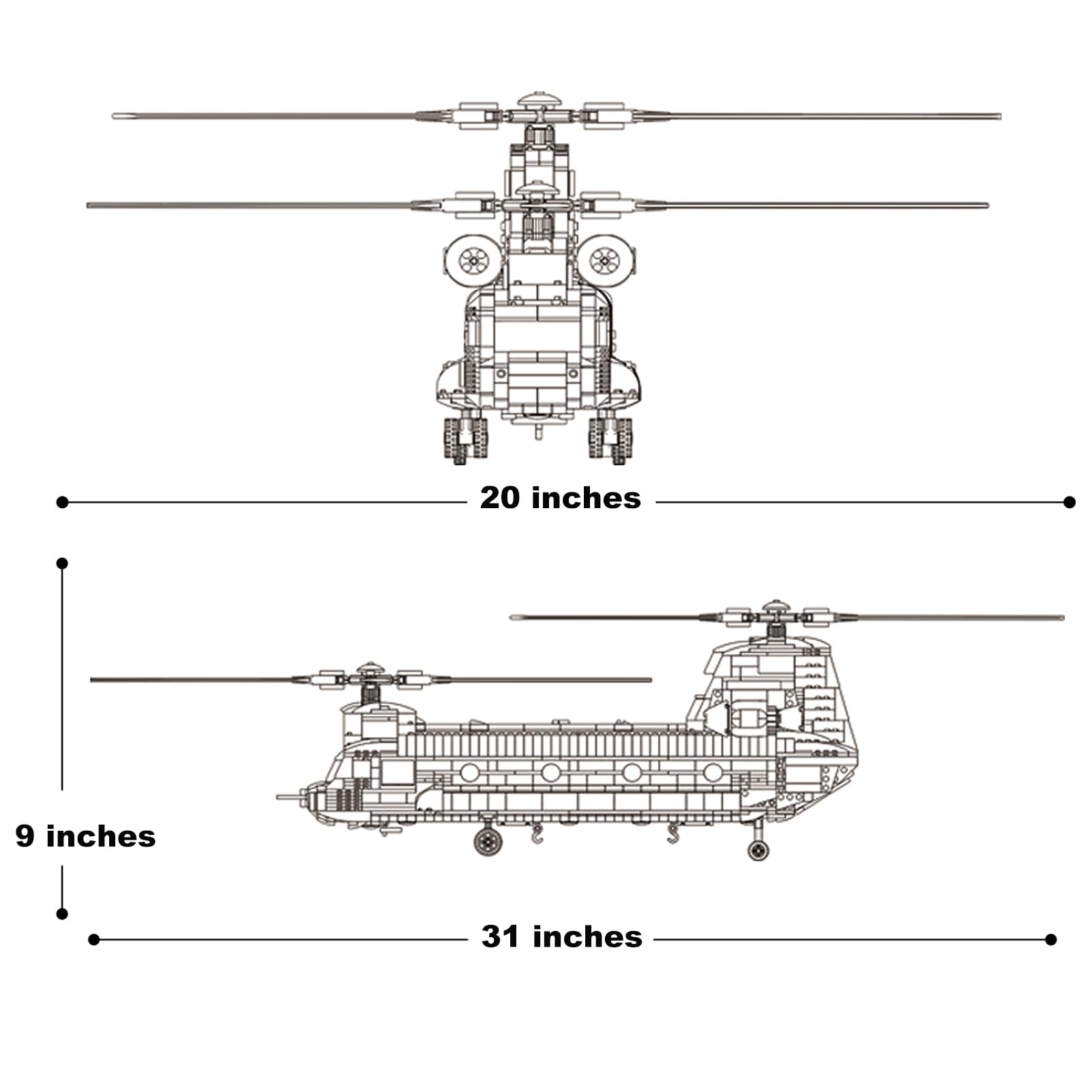 Feleph CH-47 Chinook model kit shows detailed cockpit interior