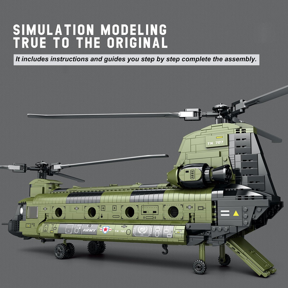 Feleph CH-47 Chinook model with rotating propellers for realism and action